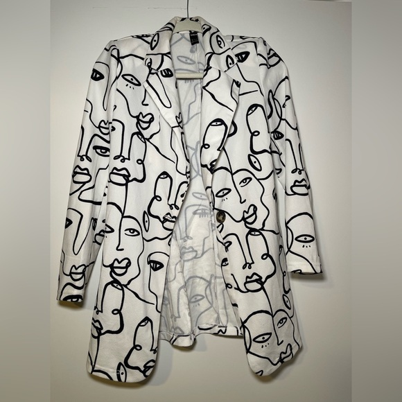 SHEIN Abstract Face Pattern Black and White Women's Blazer Jacket Size XS - Picture 1 of 16